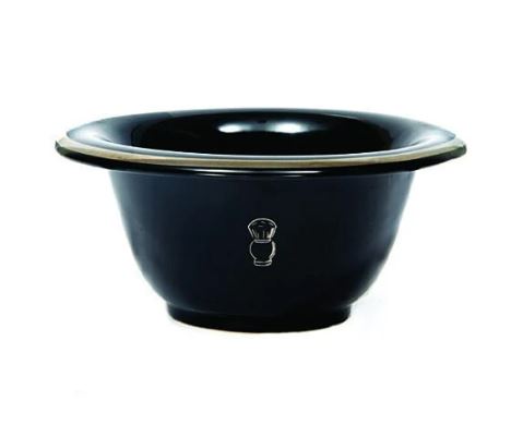 PureBadger Shaving Bowl Black Porcelain With Silver Rim