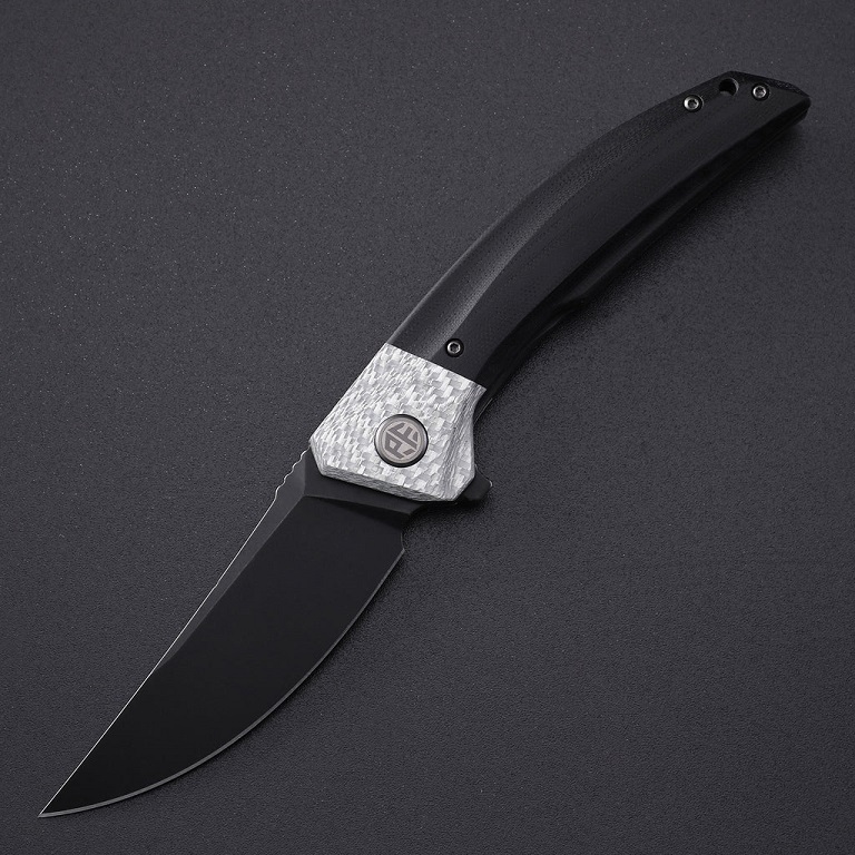 Petrified Fish Deepsea Flipper Folding Knife, K110 Black SW, Carbon Fiber & Black G10, PFP05DDW