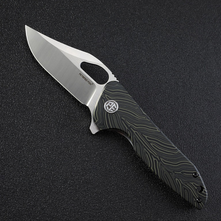 Petrified Fish Original Folding Knife, Satin K110, Green Gmascus G10, PF999GR