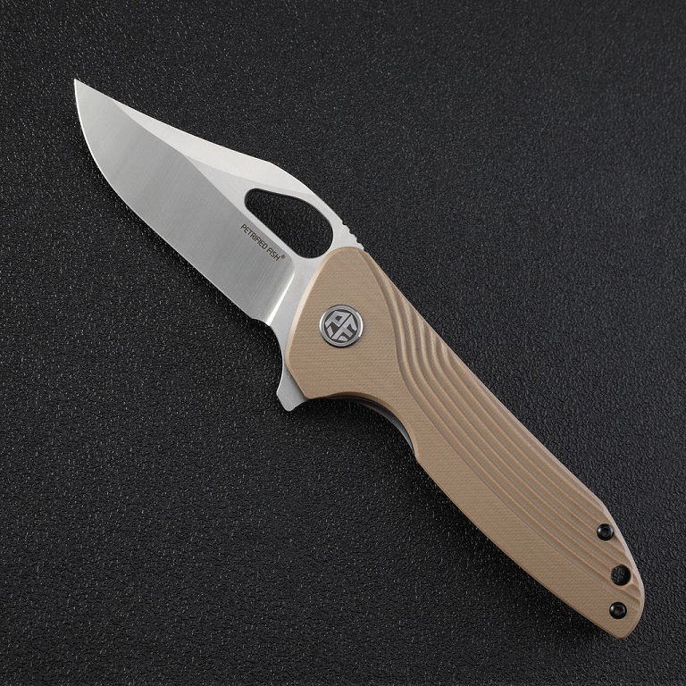 Petrified Fish Original Folding Knife, Satin K110, Khaki Tan G10, PF999K
