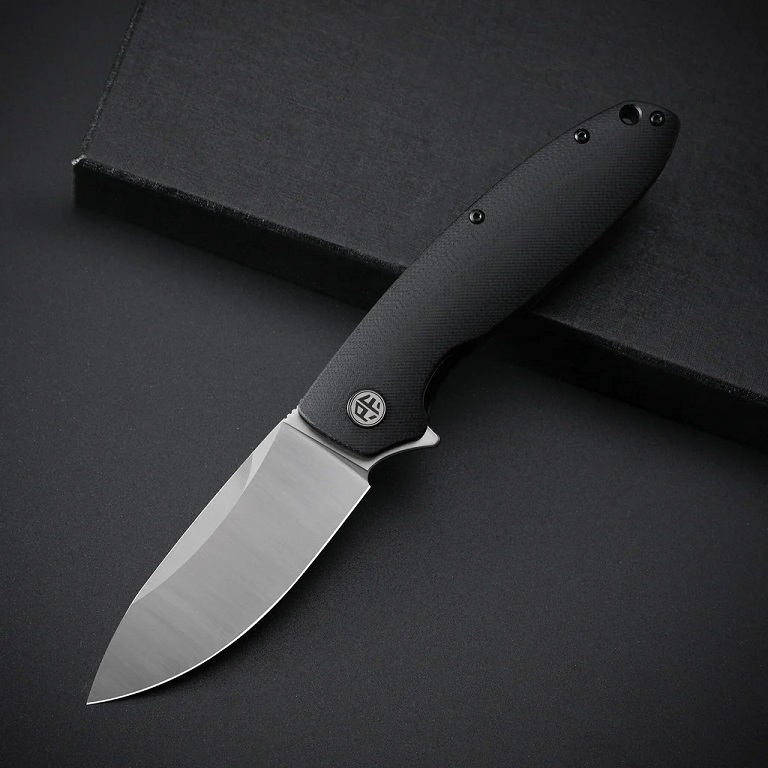 Petrified Fish Terra Flipper Folding Knife, Satin D2, Black G10, PFB01DS