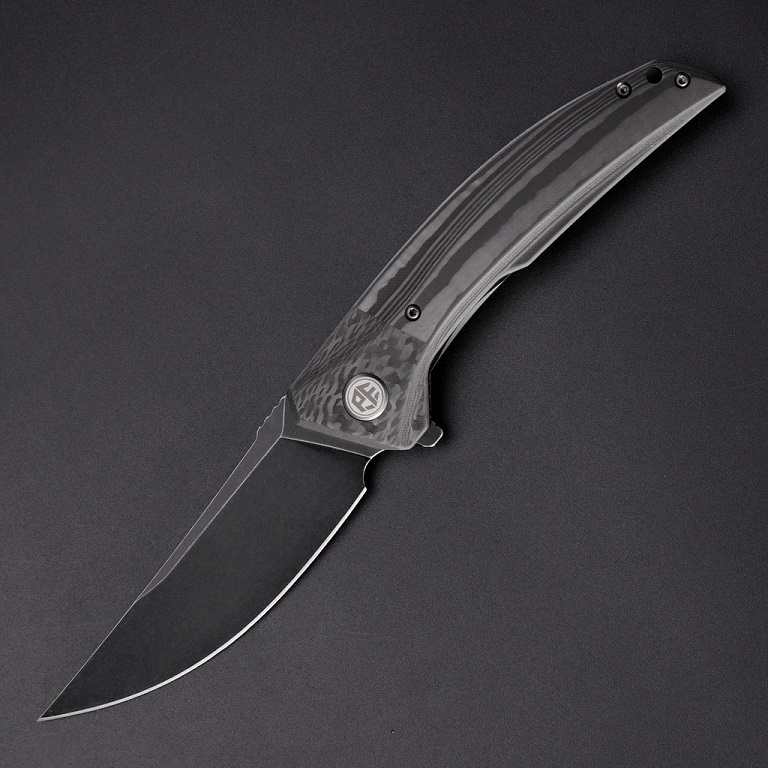 Petrified Fish Deepsea Flipper Folding Knife, Black SW K110, Carbon Fiber, PFP05CDW