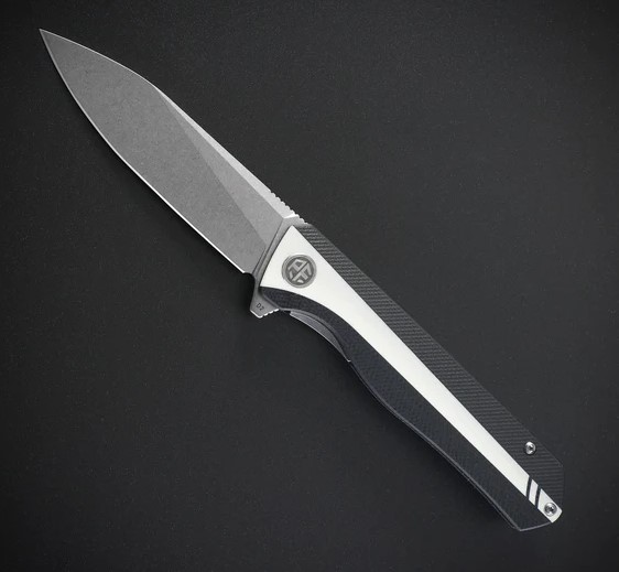 Petrified Fish Forward Folding Knife, D2 SW Blade, G10 White/Black, 818WDW