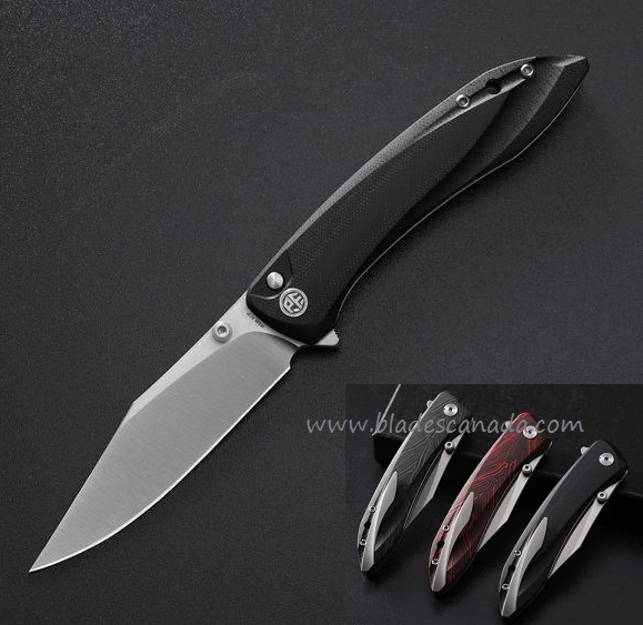 Petrified Fish Grow Button Lock Folding Knife, Satin K110, Black G10, PFE08DS