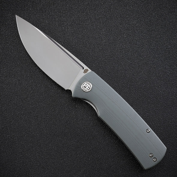 Petrified Fish Beluga Folding Knife, Sandblast K110, Grey G-10, PFP01GA
