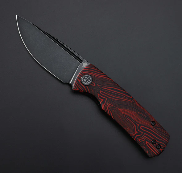 Petrified Fish Beluga Mini Folding Knife, Black SW 14C28N, Red G-mascus G10, PFP01XRDMW