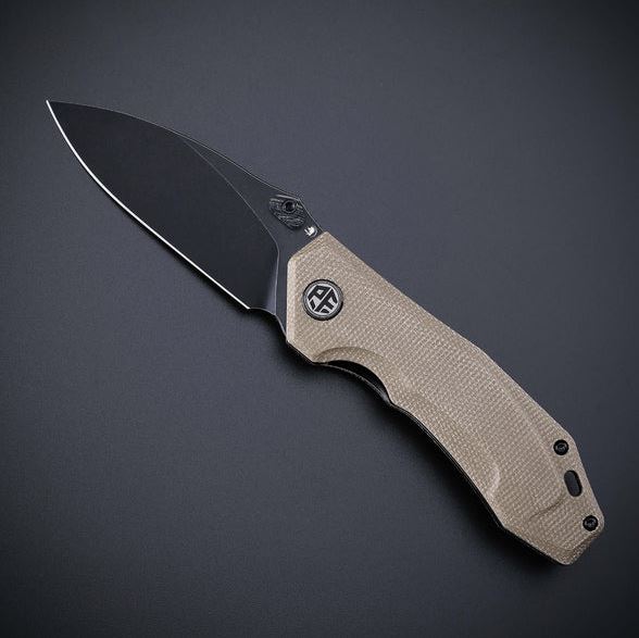 Petrified Fish Havrog Folding Knife, K110 SW Black, Micarta Khaki, PFP04KAMDW