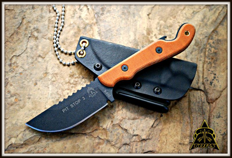 TOPS Pit Stop 3 Fixed Blade Knife, 1095 Carbon, Micarta, Kydex Sheath, PSK01