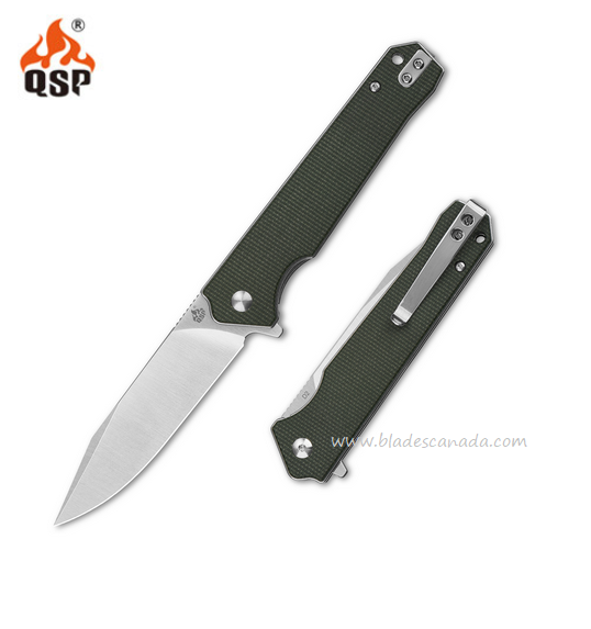 QSP Mamba V2 Flipper Folding Knife, D2 Satin, Micarta Green, QS111-I1