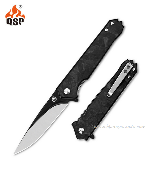 QSP Mamba Flipper Folding Knife, VG10 Black/Satin, Carbon Fiber, QS111-A2 - Click Image to Close