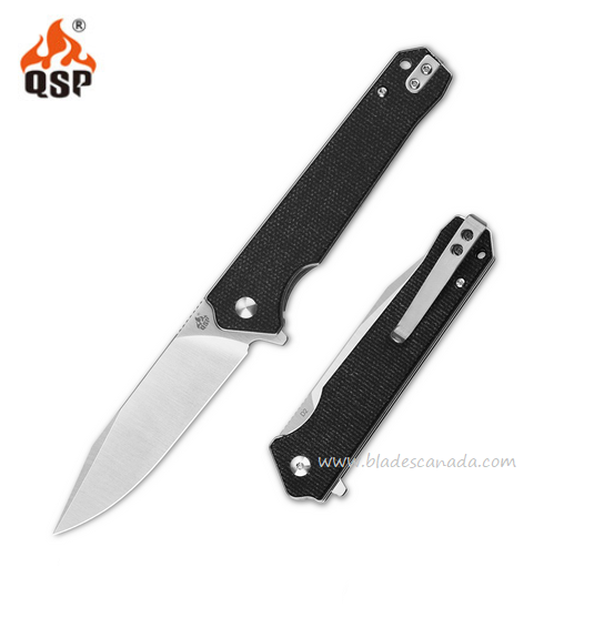 QSP Mamba V2 Flipper Folding Knife, D2 Satin, Micarta Black, QS111-G1
