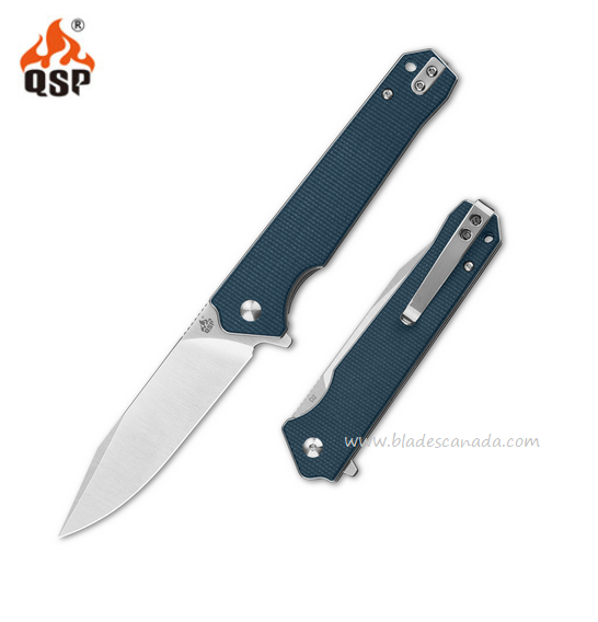 QSP Mamba V2 Flipper Folding Knife, D2 Satin, Micarta Blue, QS111-H1
