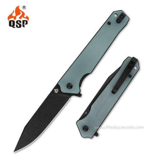 QSP Mamba V2 Flipper Folding Knife, D2 Black, G10 Jade, 111-J2