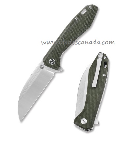 QSP Pelican Flipper Folding Knife, S35VN, Micarta Green, QS118-E2