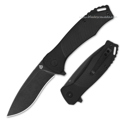 QSP Raven Flipper Folding Knife, D2 Black Stonewash, G10 Black, QS122-C2