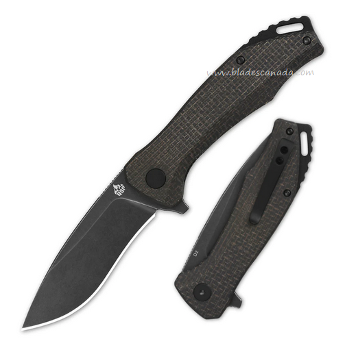 QSP Raven Flipper Folding Knife, D2 Black Stonewash, Micarta Dark Brown, QS122-D2