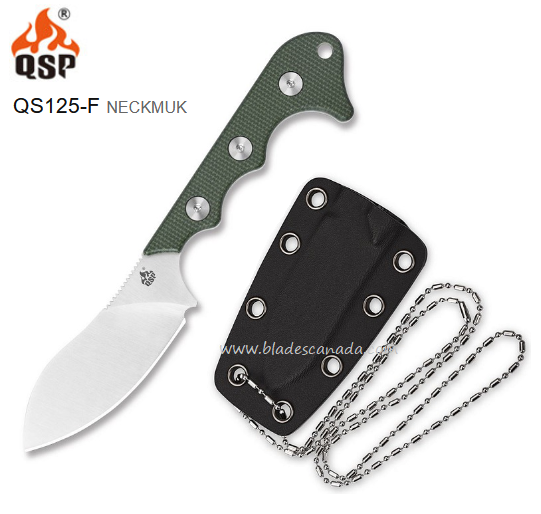 QSP Neckmuk Fixed Blade Neck Knife, D2 Steel, Micarta OD, Kydex Sheath, QS125-F - Click Image to Close