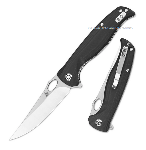 QSP Gavial Flipper Folding Knife, D2 Satin, G10 Black, QS126-C