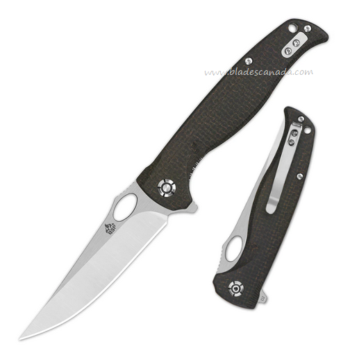 QSP Gavial Flipper Folding Knife, D2 Satin, Micarta Dark Brown, QS126-D1