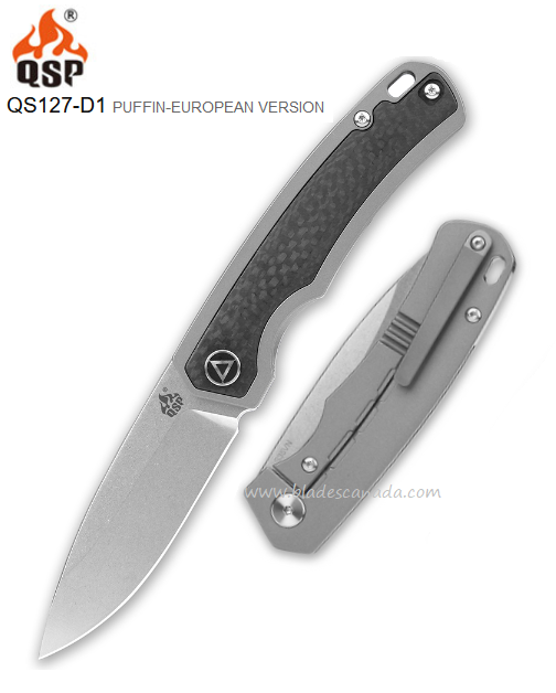 QSP Puffin Framelock Folding Knife, European Version, CPM S35VN SW, Titanium/CF, QS127-D1