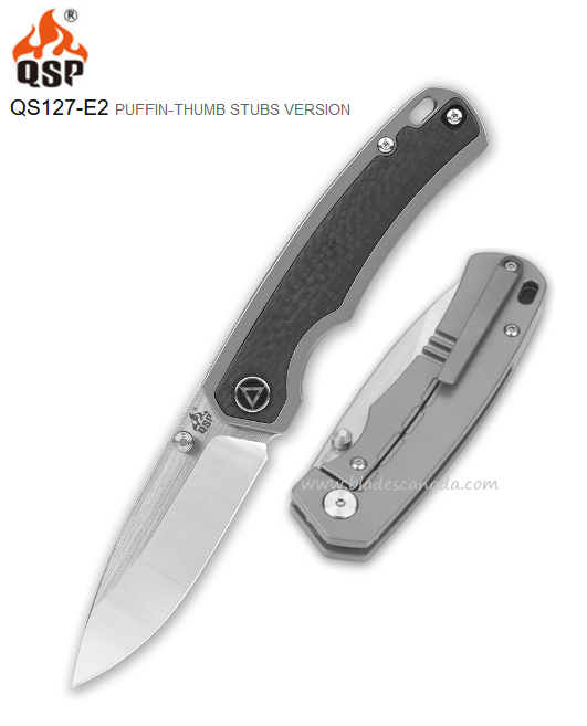 QSP Puffin Framelock Folding Knife, CPM S35VN Two-Tone, Titanium/CF, QS127-E2