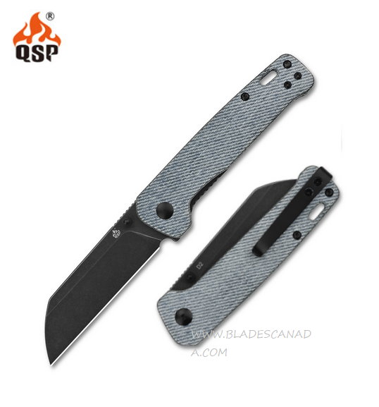 QSP Penguin Folding Knife, D2 Black SW, Micarta Denim, QS130-B2 - Click Image to Close