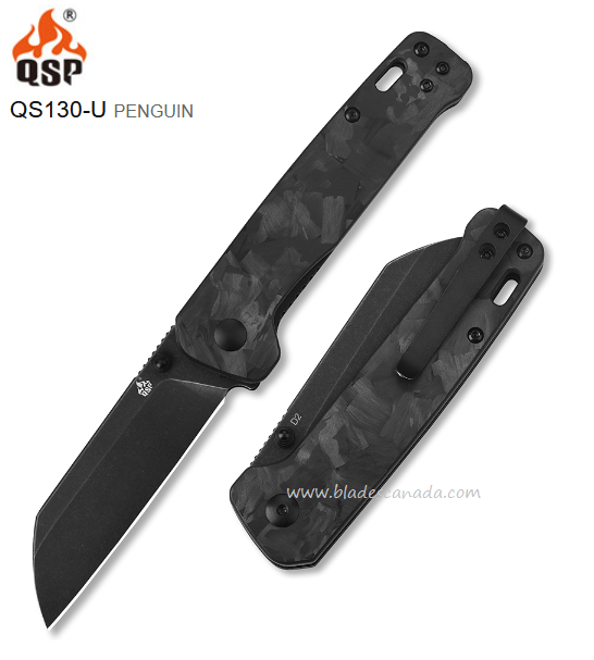 QSP Penguin Folding Knife, D2 Steel SW, G10/Shredded CF, QS130-U - Click Image to Close