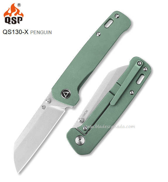 QSP Penguin Framelock Folding Knife, 154CM SW, Titanium Green, QS130-x - Click Image to Close