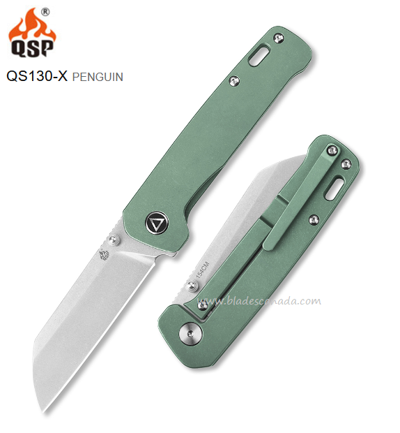 QSP Penguin Framelock Folding Knife, 154CM SW, Titanium Green, QS130-X