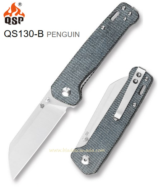 QSP Penguin Folding Knife, D2 Steel, Micarta Jean, QS130-B
