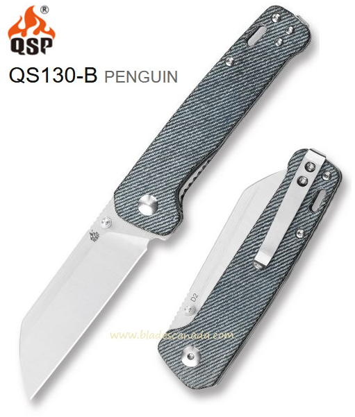 QSP Penguin Folding Knife, D2 Steel, Micarta Jean, QS130-B - Click Image to Close