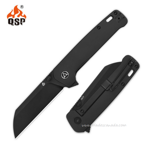 QSP Penguin Plus Flipper Framelock Knife, 20CV Black, Titanium Black, 130XL-C