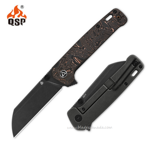 QSP Penguin Plus Flipper Framelock Knife, 20CV Black SW, Copper/Ti Black, 130XL-E2