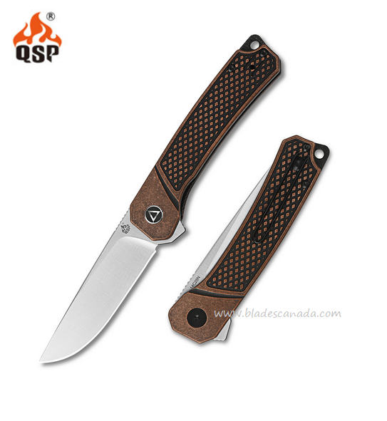 QSP Osprey Flipper Folding Knife, 14C28N Satin, Stonewashed Copper, QS139-EI