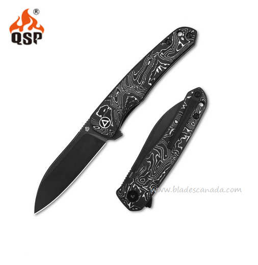 QSP Otter Flipper Folding Knife, S35VN Black SW, Aluminum Foil Carbon Fiber, QS140-A2