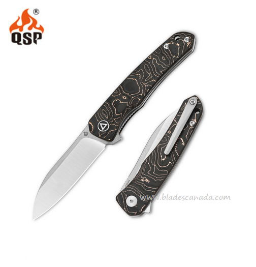 QSP Otter Flipper Folding Knife, S35VN, Copper Foil Carbon Fiber, QS140-B1