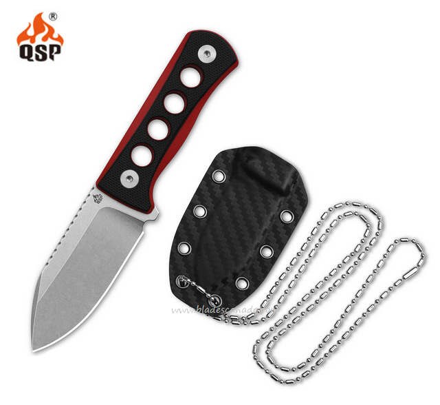 QSP Canary Fixed Blade Neck Knife, 14C28N SW, G10 Black/Red, 141-B1