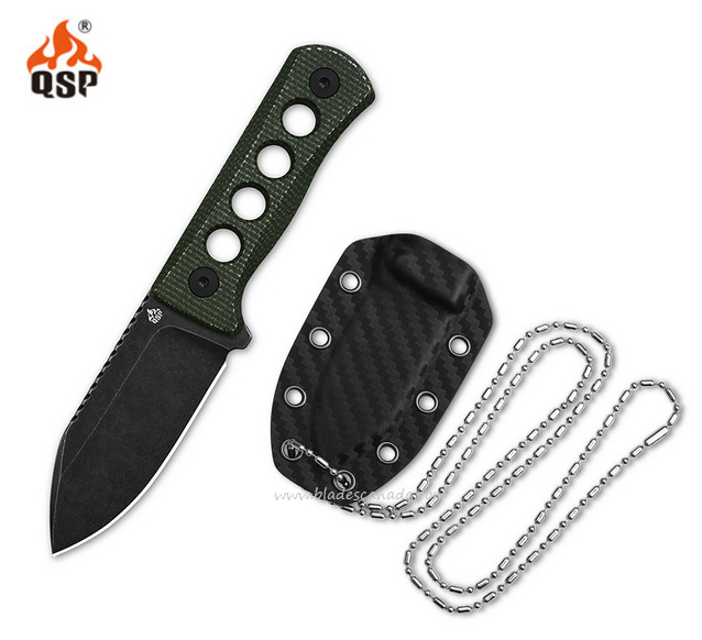 QSP Canary Fixed Blade Neck Knife, 14C28N Black SW, Micarta Green, 141-C2