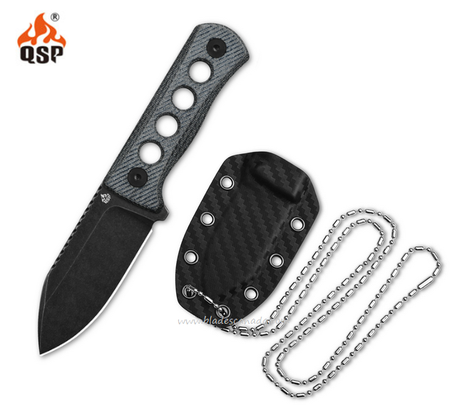 QSP Canary Fixed Blade Neck Knife, 14C28N Black SW, Micarta Denim, 141-D2