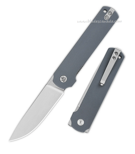 QSP Lark Flipper Folding Knife, 14C28N Satin, G10 Gray, QS144-B