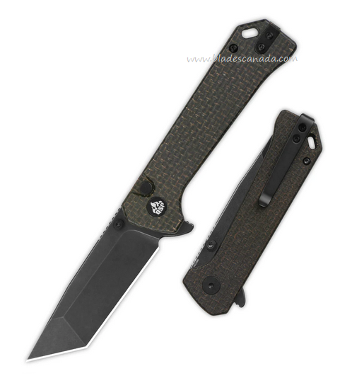 QSP Grebe T Flipper Button Lock Knife, 14C28N Black SW, Micarta Dark Brown, QS148-A2