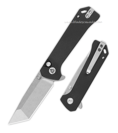 QSP Grebe T Flipper Button Lock Knife, 14C28N SW, G10 Black, QS148-C1