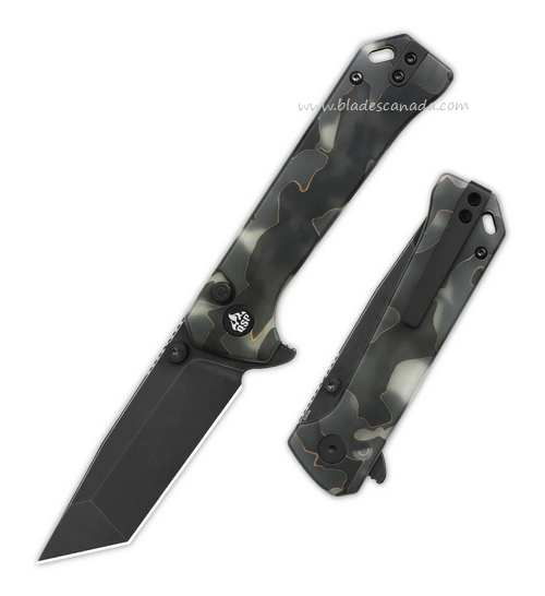 QSP Grebe T Flipper Button Lock Knife, S35VN Black SW, Resin Raffir Glow in the Dark, QS148-E2