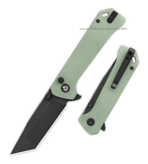 QSP Grebe T Flipper Button Lock Knife, 14C28N Black SW, G10 Jade, QS148-D2