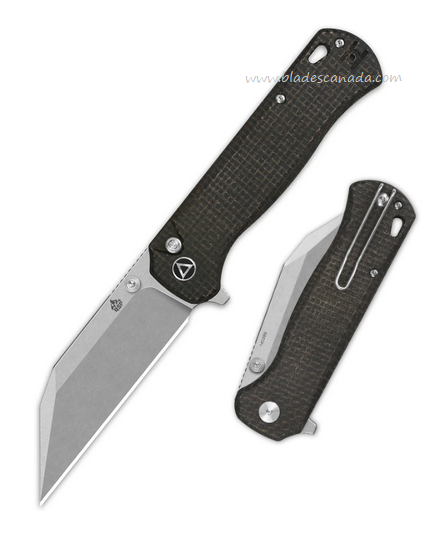 QSP Swordfish Flipper Button Lock Knife, 14C28N SW, Micarta Dark Brown, QS149-C1