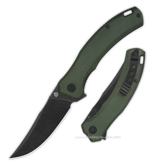 QSP Walrus Flipper Folding Knife, D2 Black, Micarta Green, QS151-C2