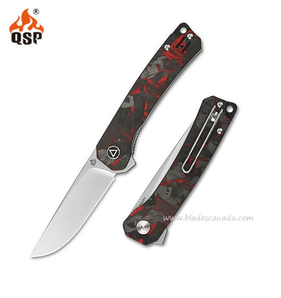 QSP Osprey Flipper Folding Knife, 14C28N Satin, G10 Red/Carbon Fiber, QS139-F1