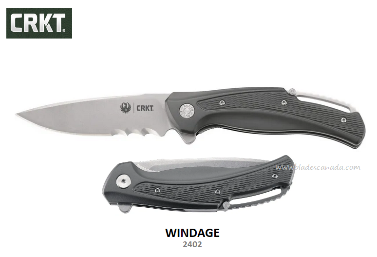 Ruger Windage Flipper Folding Knife, Aluminum Black/Grey, R2402