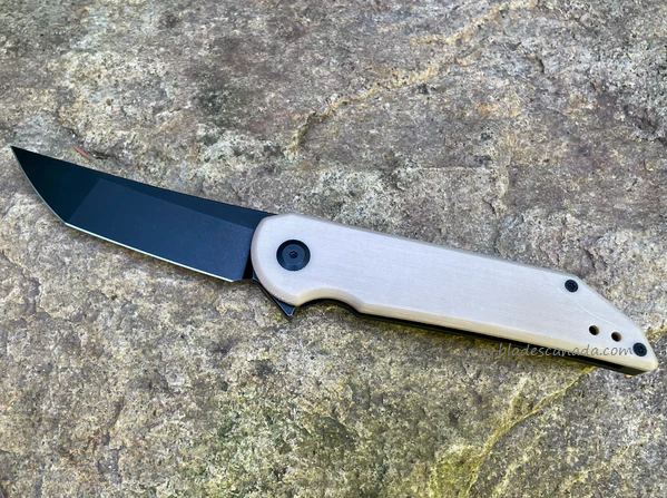 Hoback Radford Flipper Framelock Knife, CPM 20CV Black, Titanium/Micarta Bone