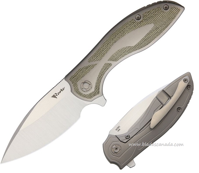 Reate Iron Flipper Framelock Knife, M390, Micarta Green - Click Image to Close